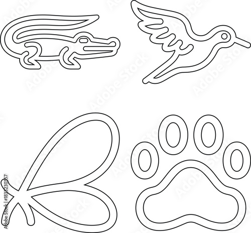 Four outline designs of animals and insect