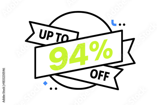 Modern ribbon shape promotional banner with ninety-four percent discount offer