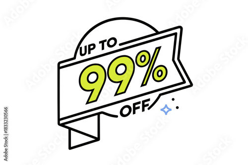 Modern promotional banner showing up to ninety-nine percent discount off retail price