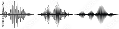 Dynamic audio waveform silhouette created with bold linear strokes representing clean sound frequency motion art