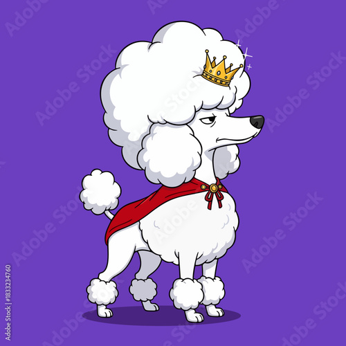 Royal poodle vector art wearing gold crown and red cape