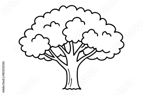 cartoon tree coloring book page line art vector illustration, tree outline icon vector
