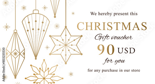 Christmas gift bonus card with toys, stars and snowflakes.  