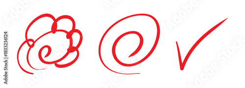 手書きの花丸と二重丸、チェックマークのアイコン