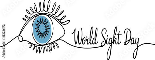 Minimalist line art eye illustration, world sight day design, vision awareness graphic, ophthalmology concept, eye health poster, blue iris artwork