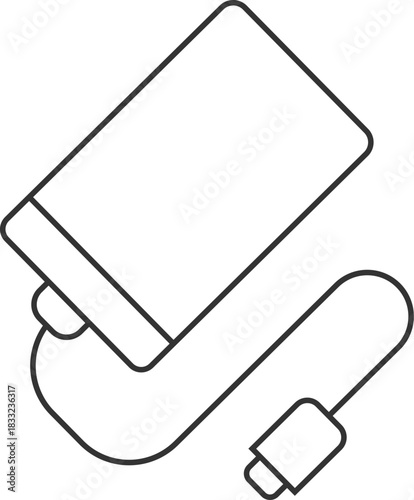 line art of portable power bank with usb cable for charging devices
