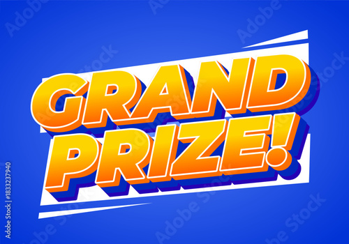 A vibrant graphic featuring the text GRAND PRIZE! in bold, stylized typography with blue background.