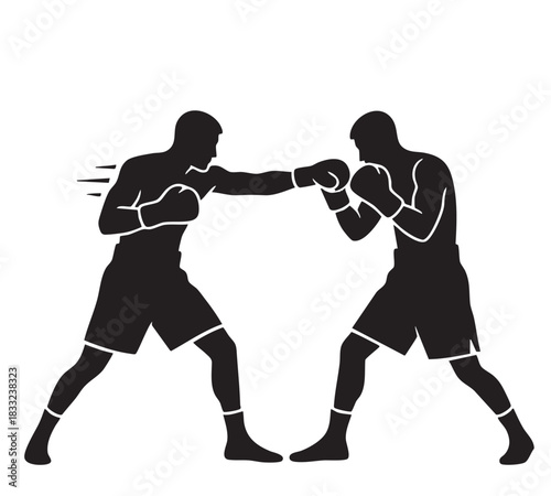 Minimalist Vector Silhouette of Two Men Boxing