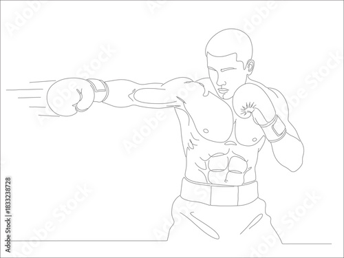 Dynamic Boxer Delivering a Powerful Jab in Line Art Style