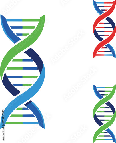 Colorful DNA double helix vector illustration showing genetic structure, biotechnology concept, genome science icon design for medical and scientific projects