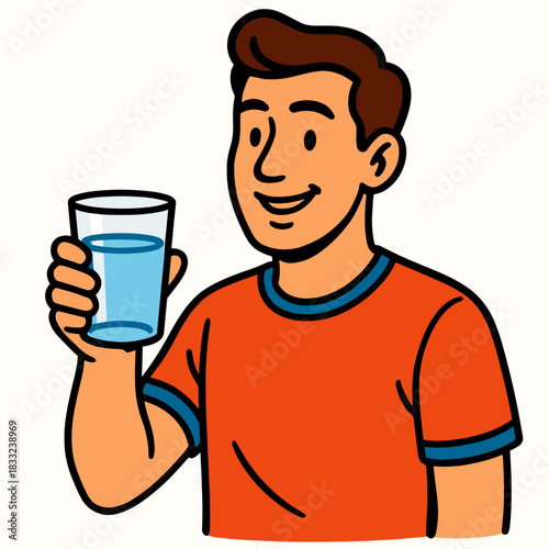 Man holding cup with water only 