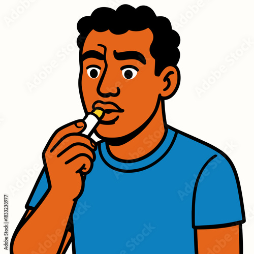 Man applying lip balm