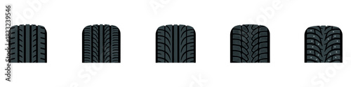 Car tire tracks vector, icon design. Tire tracks, rubber wheels, and braking marks. Truck, car, tread pattern silhouettes. Perfect for auto racing, speed-related designs. Vector Illustration. EPS 10