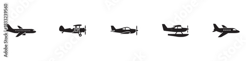 Airplane icon. Black airplane icon collection. Set of black plane silhouette icon. Vector Illustration. Vector Graphic. EPS 10	
