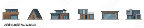 House set. Collection of cottage, house. Modern architecture. Modern house. Vector Illustration.