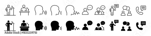 Speaking icon set. Communication and conversation symbol. Vector illustration.