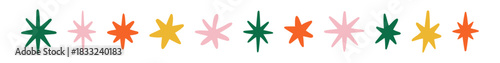 Colorful star trend set vector illustration featuring various star shapes in green, pink, orange, and yellow. Perfect for use in creative design projects and decorations