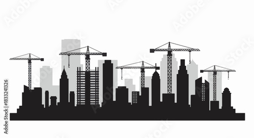 City skyline silhouette with construction cranes and buildings under development 1.