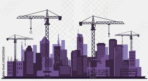 Cityscape Silhouette with Cranes Urban Development and Construction Scene.