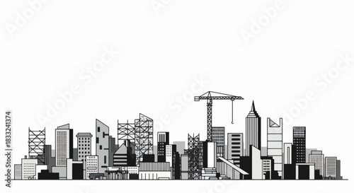 Cityscape Silhouette with Crane A Modern Urban Skyline.