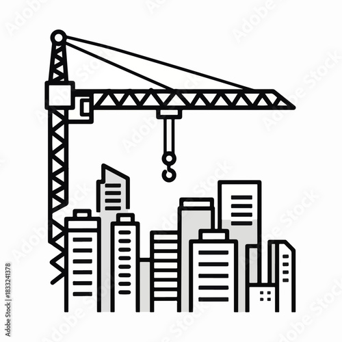 Construction Crane Overlooking City Skyline.
