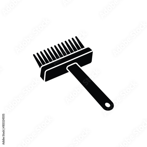 Black brush with bristles and handle on white background