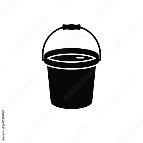 Black bucket with handle and water container