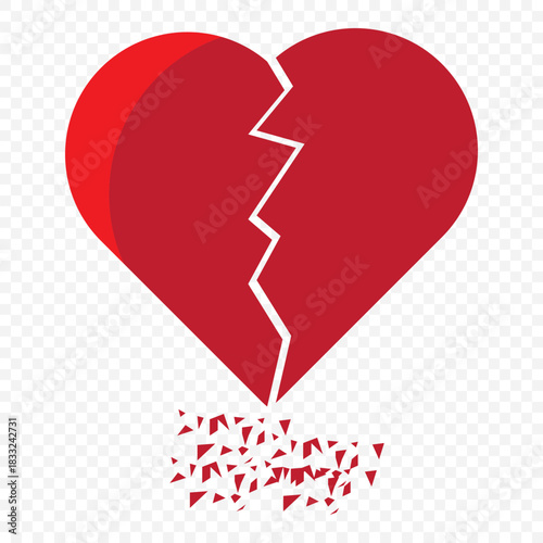 red heart broken sad separation vector illustration On Transparent Background. EPS 10.