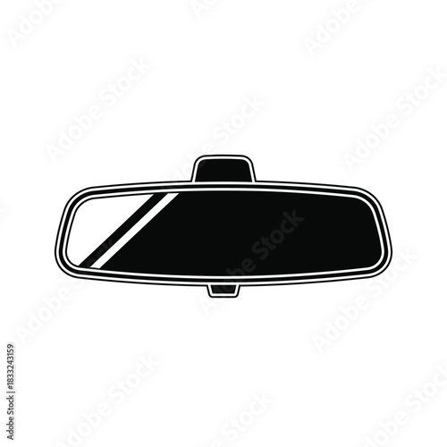 Black car rearview mirror silhouette with white outline