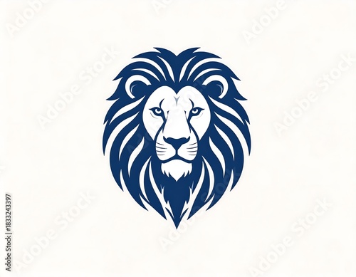 Majestic blue lion head logo design with bold mane and regal gaze