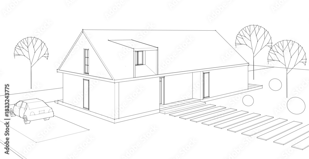 Obraz premium house architectural sketch 3d illustration 