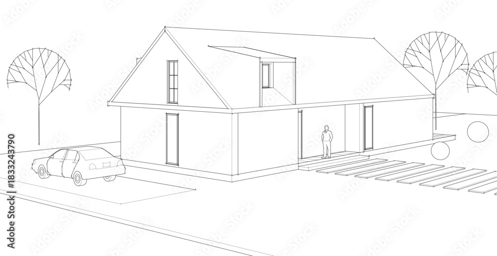 Obraz premium house architectural sketch 3d illustration 