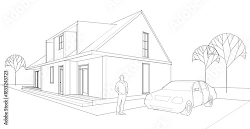 house architectural sketch 3d illustration	
