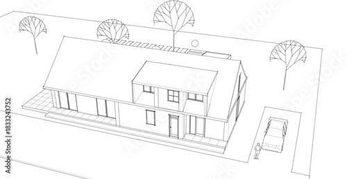 house architectural sketch 3d illustration	

