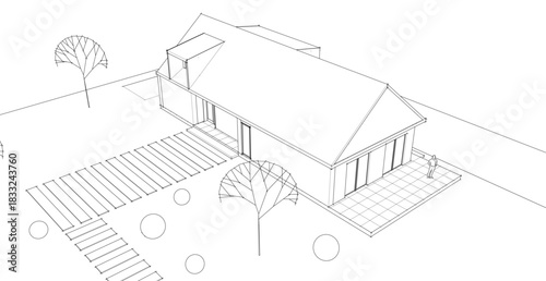 house architectural sketch 3d illustration	
