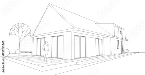 house architectural sketch 3d illustration	
