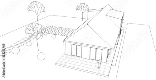 house architectural sketch 3d illustration	

