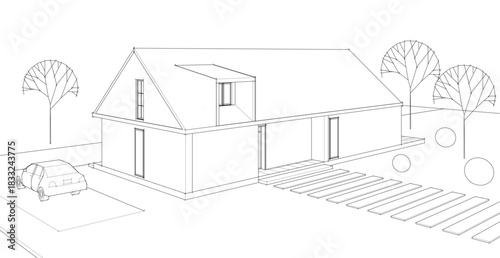 house architectural sketch 3d illustration	

