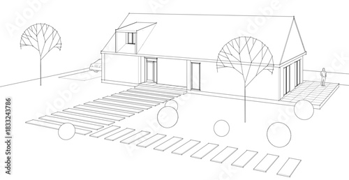 house architectural sketch 3d illustration	
