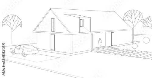 house architectural sketch 3d illustration	
