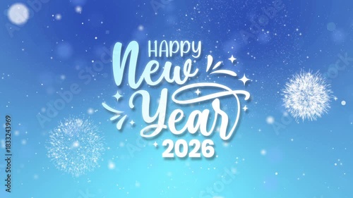 Animated Happy new year 2026 greeting with fireworks. Suitable for holiday designs, cards, social media posts, and festive campaigns.