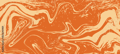 Retro caramel line background. Salted caramel liquid desert texture. Wavy swirl candy pattern for poster, cover, banner, pamphlet. Orange hippie wallpaper in 60s or 70s style.
