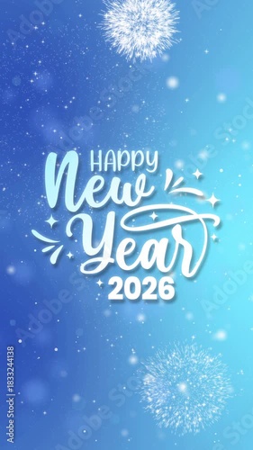 Happy new year 2026 Animation with colorful fireworks perfect for festive social media posts, banners, invitations, and greeting cards. vertical video