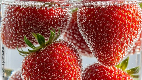 Sparkling Strawberries - A Refreshing Close-Up of Berries in Bubbly Water.