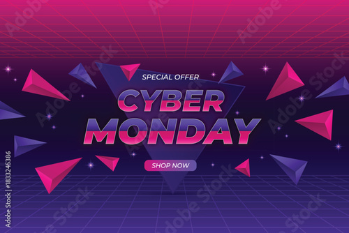 realistic polygonal cyber monday background vector design illustration