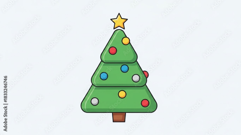 custom made wallpaper toronto digitalA simple cartoon illustration of a green christmas tree decorated with colorful baubles and a yellow star on top set against a plain white background