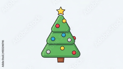 Wallpaper Mural A simple cartoon illustration of a green christmas tree decorated with colorful baubles and a yellow star on top set against a plain white background Torontodigital.ca