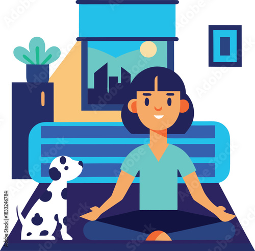 Woman and dog relaxing at home