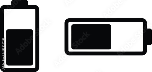 Two battery icons depicting different charge levels one full and one low