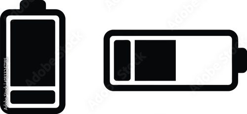 Two battery icons depicting full and partially depleted power levels
